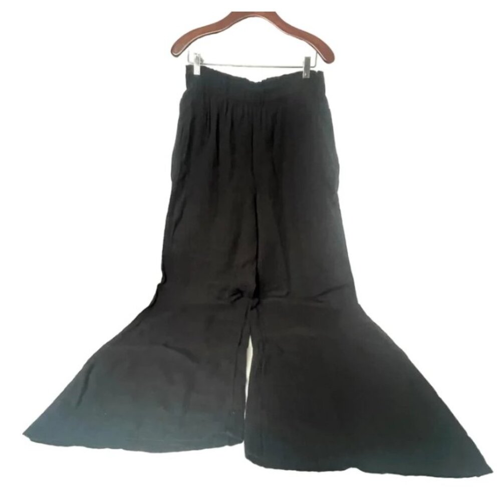GAP Crinkle Gauze Wide Leg Pants Womens Large Tall Black Cotton Pull On - Picture 3 of 10